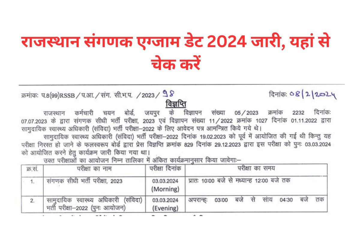 Rajasthan Computer Sanganak Exam Date 2024